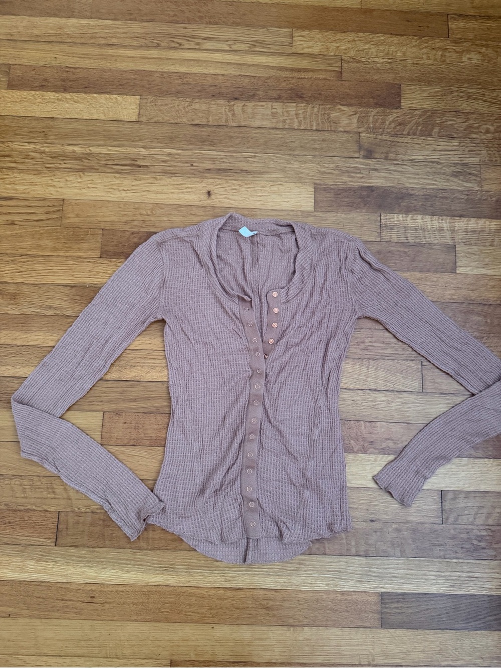 Free People Dusty Rose Ribbed Button-Front Long Sleeve Top